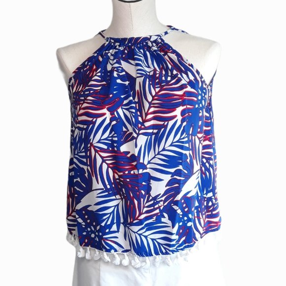 JAPNA • Medium •Red white & blue halter top 4th of July blouse tassel sleeveless - Picture 1 of 6
